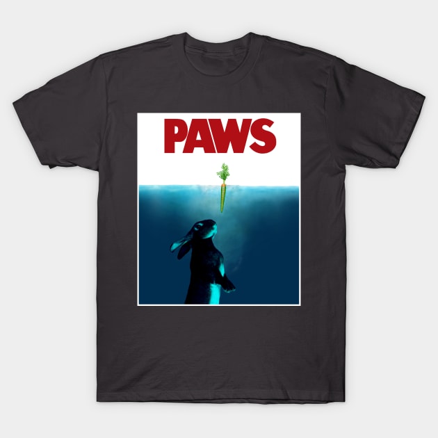 PAWS jaws bunny rabbit parody T-Shirt by Funky Stylez